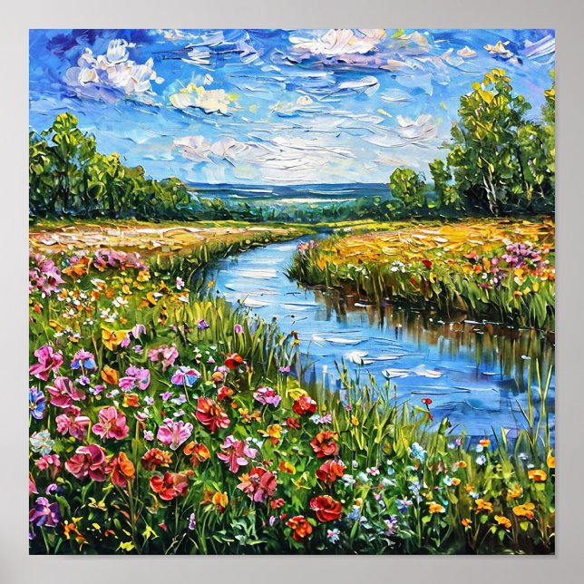 Ölmalerei auf See und Blume Poster (Vorne)