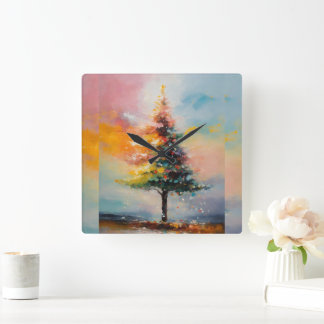 Ölmalerei auf Weihnachtsbaum Quadratische Wanduhr