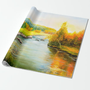  Ölmalerei der schönen Herbstlandschaft, Wald Geschenkpapier