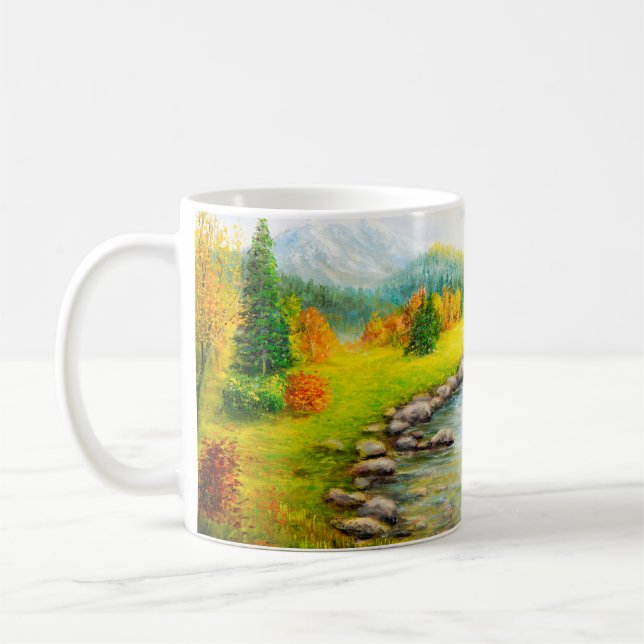 Ölmalerei der schönen Herbstlandschaft, Wald Kaffeetasse (Links)