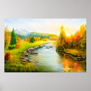 Ölmalerei der schönen Herbstlandschaft, Wald Poster