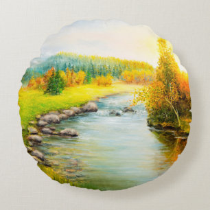 Ölmalerei der schönen Herbstlandschaft, Wald Rundes Kissen