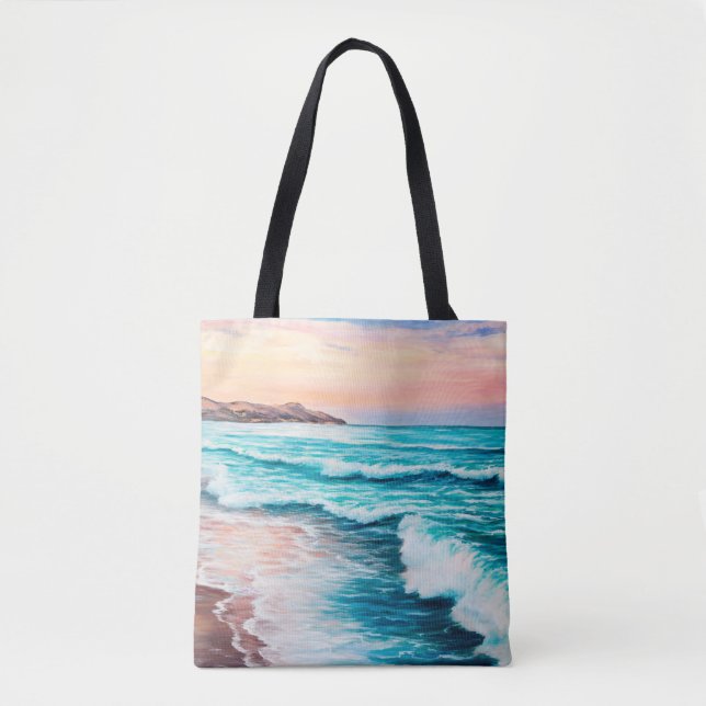  Ölmalerei eines schönen lila Sonnenuntergangs übe Tasche (Vorderseite)