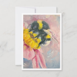 Ölmalerei Hummel auf Blaue Blume Grußkarte Mitteilungskarte