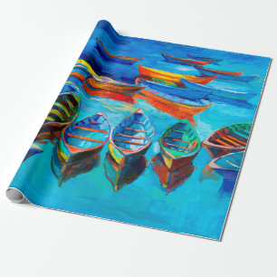  Ölmalerei von Booten und Meer auf der Leinwand. S Geschenkpapier