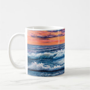 Ölmalerei von Ozean und Strand auf Leinwand. Rich Kaffeetasse