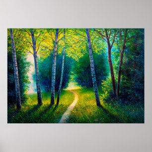 Ölmalerei Waldlandschaft, schöne Sonnenstrahlen Poster