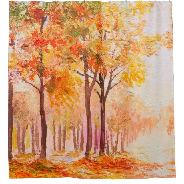 Ölmalerlandschaft - farbiger Herbstwald Duschvorhang (Vorderseite)