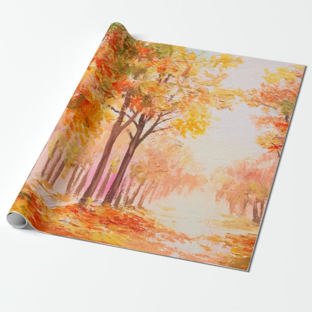 Ölmalerlandschaft - farbiger Herbstwald Geschenkpapier (Ungerollt)