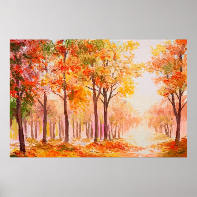 Ölmalerlandschaft - farbiger Herbstwald Poster (Vorne)