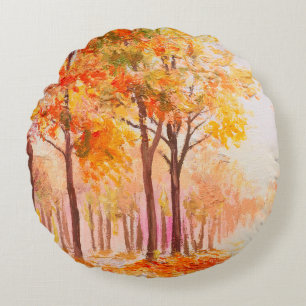 Ölmalerlandschaft - farbiger Herbstwald Rundes Kissen