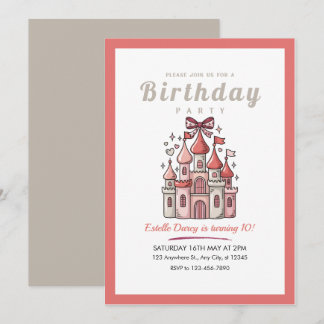 olorful Rainbow Castle Girls 10th Birthday Invitat Einladung