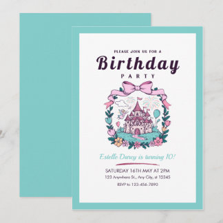 olorful Rainbow Castle Girls 10th Birthday Invitat Einladung