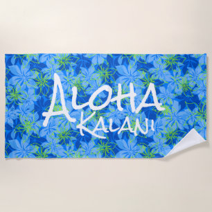 Olowalu Hibiscus Hawaiian Camo Aloha Monogram Blau Strandtuch