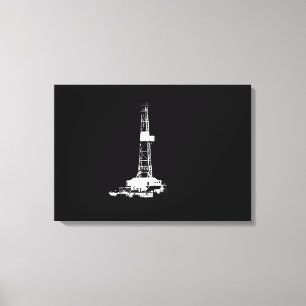 Ölplattform-Silhouette-Weiß auf Schwarzem Leinwanddruck