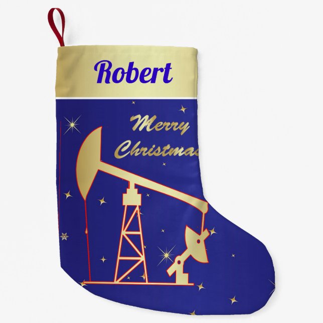 Ölpumpen Jack Frohe Weihnachten Blau Kleiner Weihnachtsstrumpf (Vorderseite)