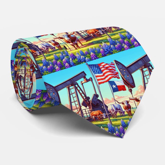 Ölpumpen Jack Texas American Flag Longhorn Steer Krawatte (Gerollt)