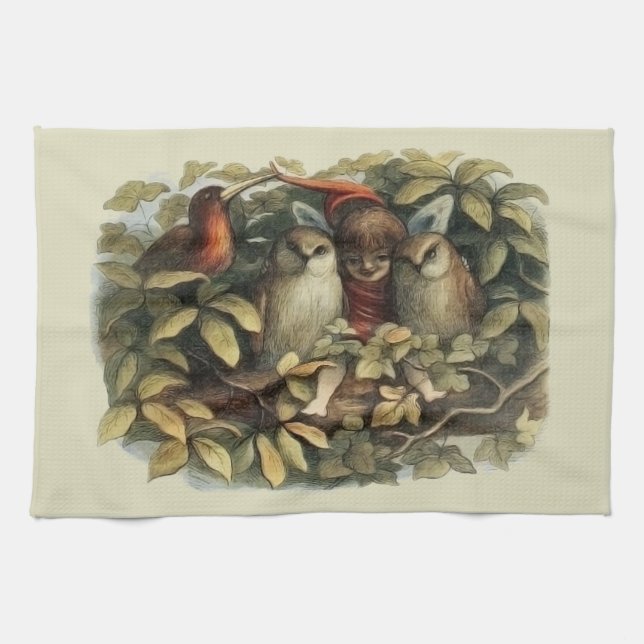 Öls und Elf Fairies - Illustration zur Natur Geschirrtuch (Horizontal)