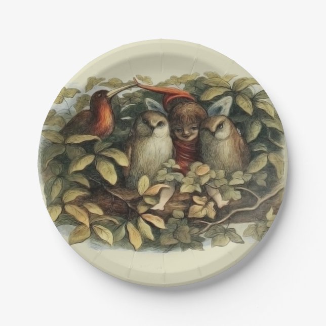 Öls und Elf Fairies - Illustration zur Natur Pappteller (Vorderseite)