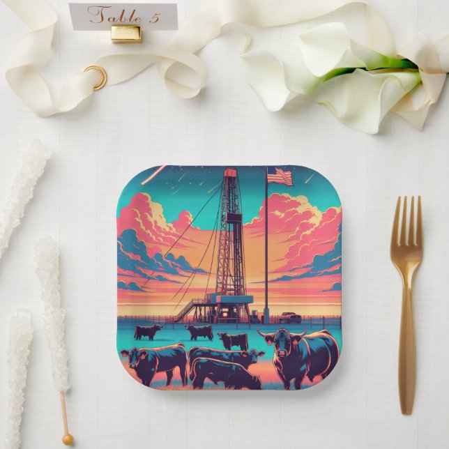 Öltankschiff bei Sunset-Rindern und amerikanischer Pappteller (Hochzeit)