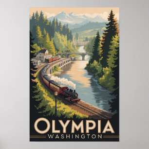 Olympia Washington Illustration Reise Kunst Vintag Poster