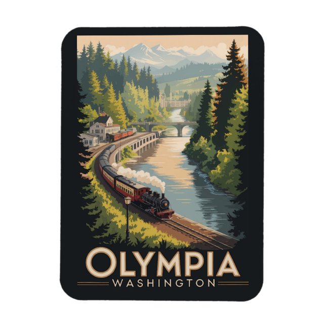 Olympia Washington Illustration Travel Art Vintage Magnet (Vertikal)