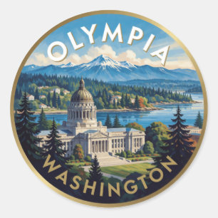 Olympia Washington Puget Sound Reise Kunst Runder Aufkleber