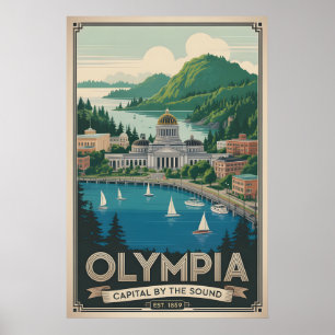 Olympia Washington Retro-Reise im Vintage-Stil Poster