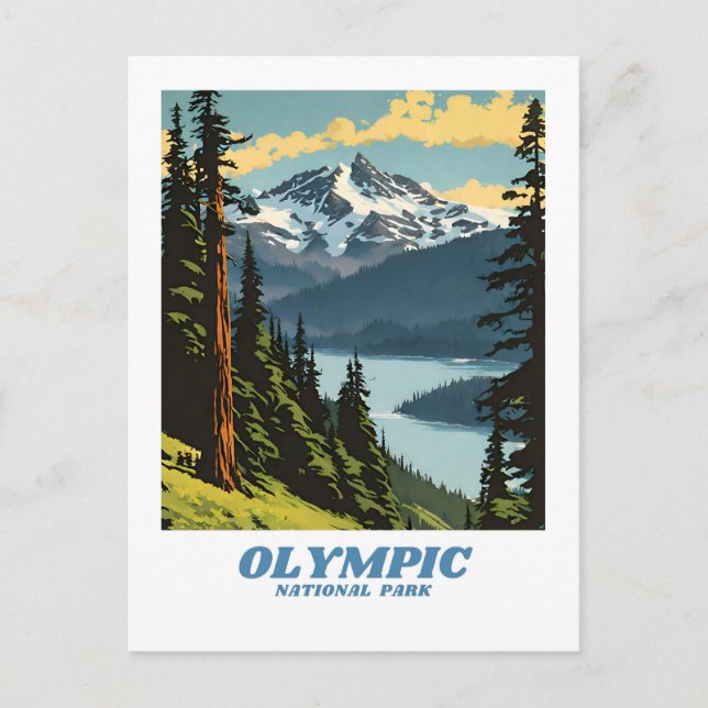 Olympic National Park Illustration Retro Ästhetik Postkarte (Vorderseite)