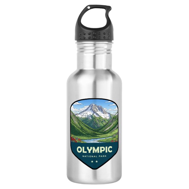 Olympic National Park Shield Edelstahlflasche (Vorderseite)