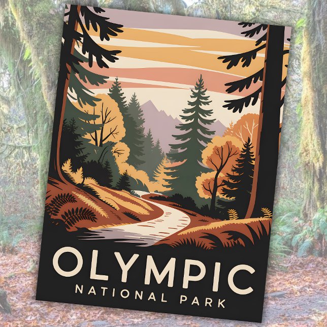 Olympischer Nationalpark Herbstwoche Rainforest Re Postkarte (Olympic National Park Autumn Hoh Rainforest Retro Postcard)