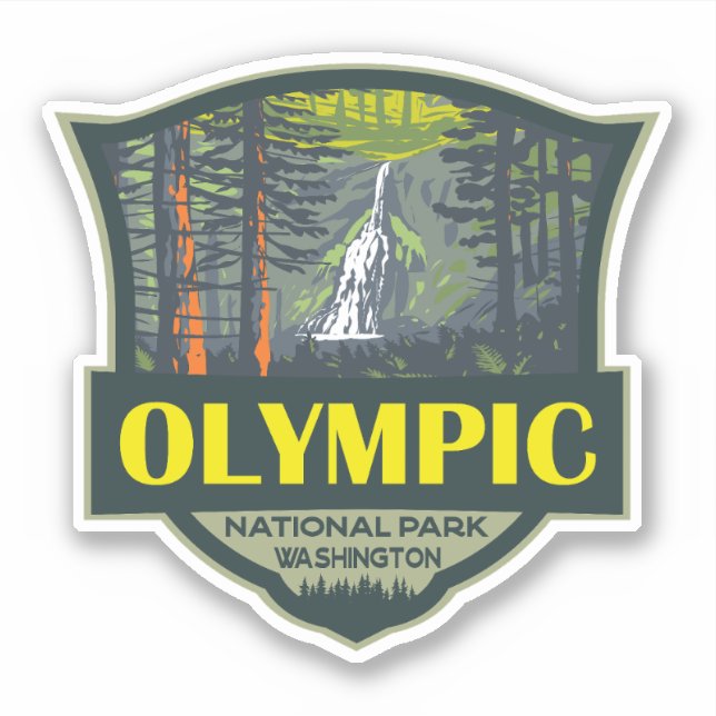 Olympischer Nationalpark Illustration Retro Aufkleber (Vorderseite)