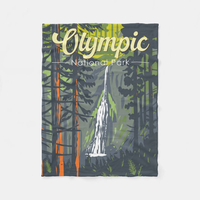 Olympischer Nationalpark Illustration Retro Fleecedecke (Vorderseite)