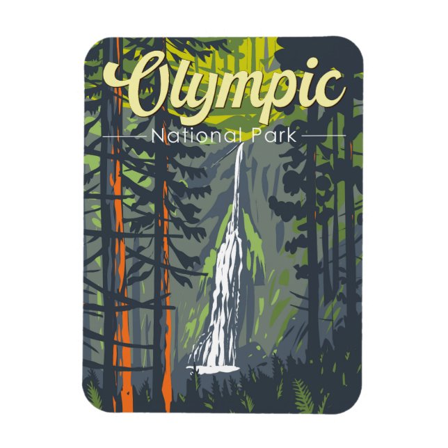 Olympischer Nationalpark Illustration Retro Magnet (Vertikal)