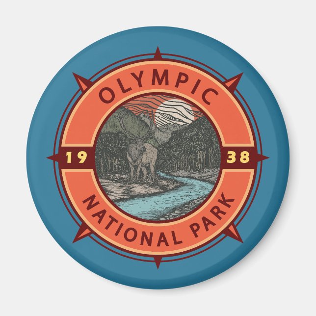 Olympischer Nationalpark Roosevelt Elk Retro Compa Magnet (Vorne)