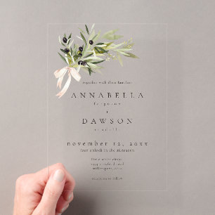 Ölzweig-Aquarell-Elegante Minimalistische Hochzeit Acryleinladungen