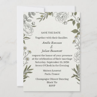 Ölzweig-Pfingstrosen-Blumen-Hochzeitseinladung zum Einladung