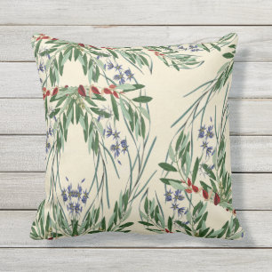 Ölzweige und blaues FlowersThrow Kissen 16x16