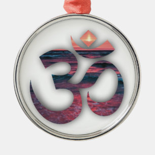 OM am Ozean Yoga Silbernes Ornament