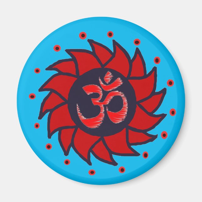 Om and Red Pinwheel - Yoga Magnete Magnet (Vorne)