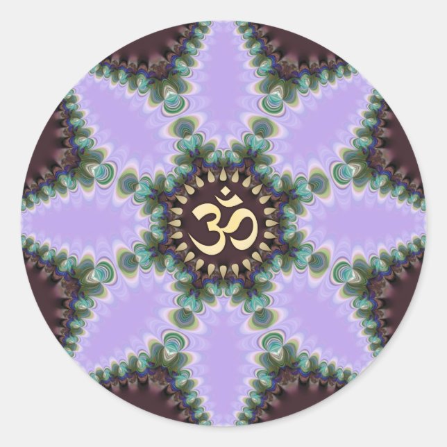 OM Art Lila Fraktal Blume Runder Aufkleber (Vorderseite)