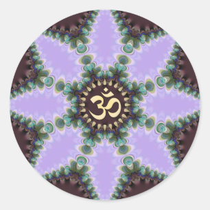 OM Art Lila Fraktal Blume Runder Aufkleber