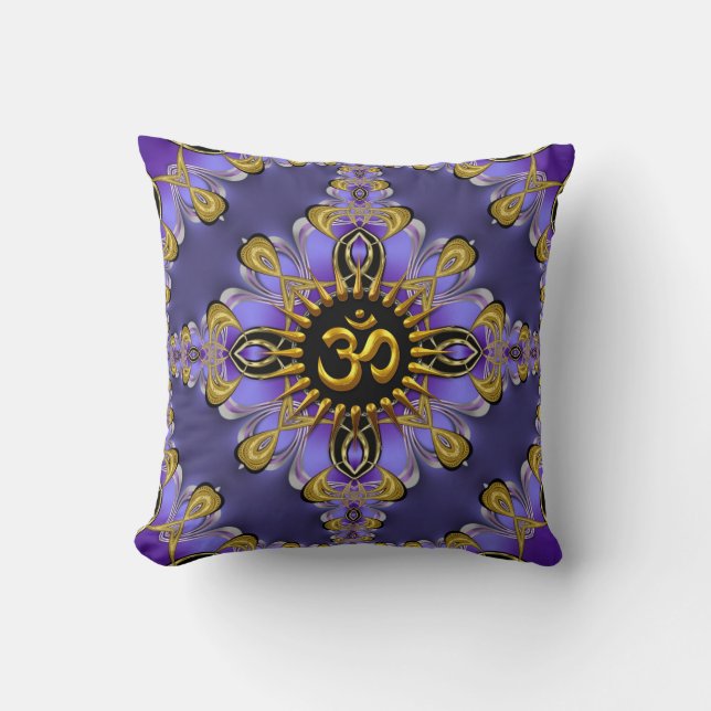 Om (Aum) Purple Gold Joli Cushion / Coussin (Recto)