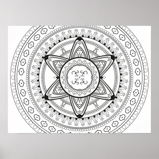 Om Black and White Mandala Adult Coloring Poster (Vorne)