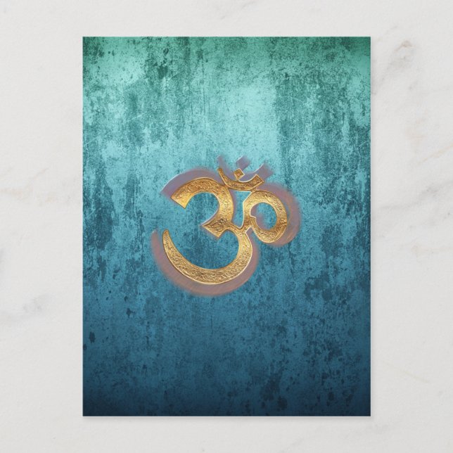 OM Blauer Golddampfer aus Messing Asien Yoga Spiri Postkarte (Vorderseite)