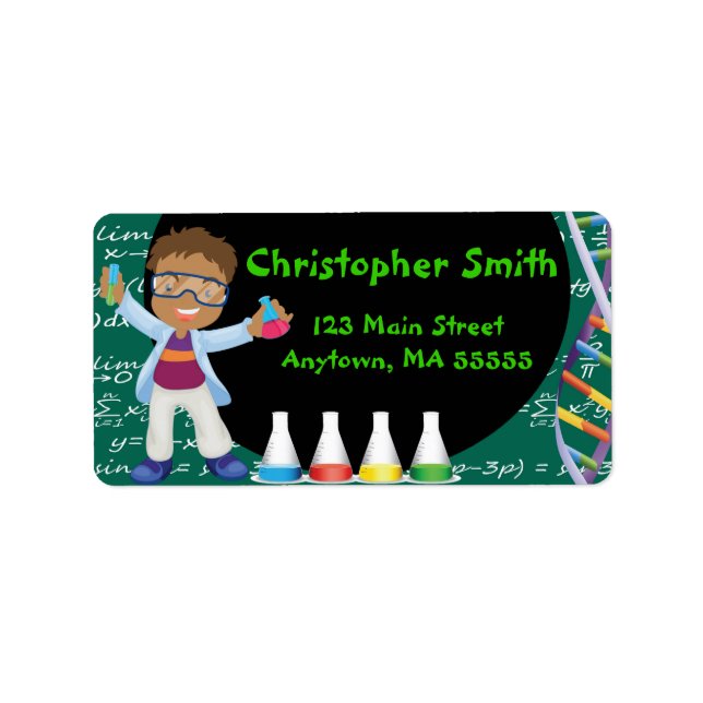 OM Boy Mad Scientist Party Address Labels Adressaufkleber (Vorne)