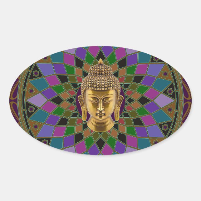 Om Buddha Mandala Ovaler Aufkleber (Vorderseite)