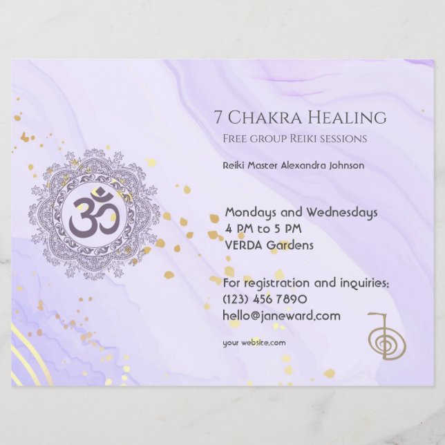 OM Chakra Energy Healer Reiki Lila Horizontal Flyer (Vorne)