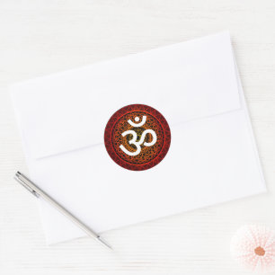 Om Chakra Mandala Red Runder Aufkleber
