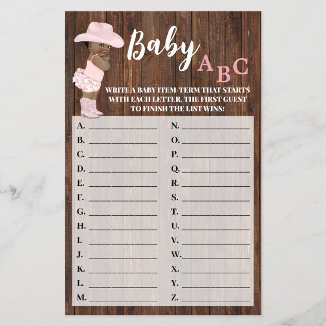 OM Cowgirl Baby ABC Baby Duschkabine Game Card Fly Flyer (Vorne)